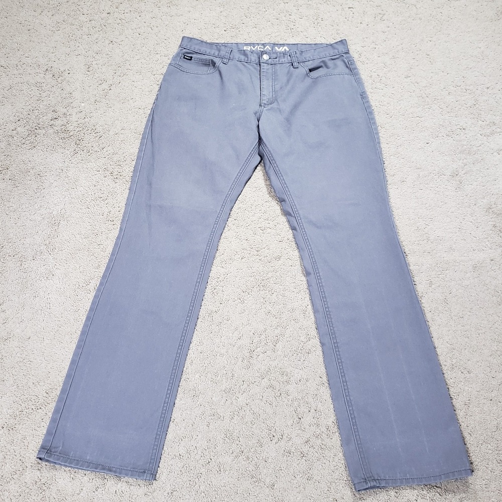 Rvca Pants Mens 34x31 Gray Slim Straight Chino Flat Front Preppy Casual